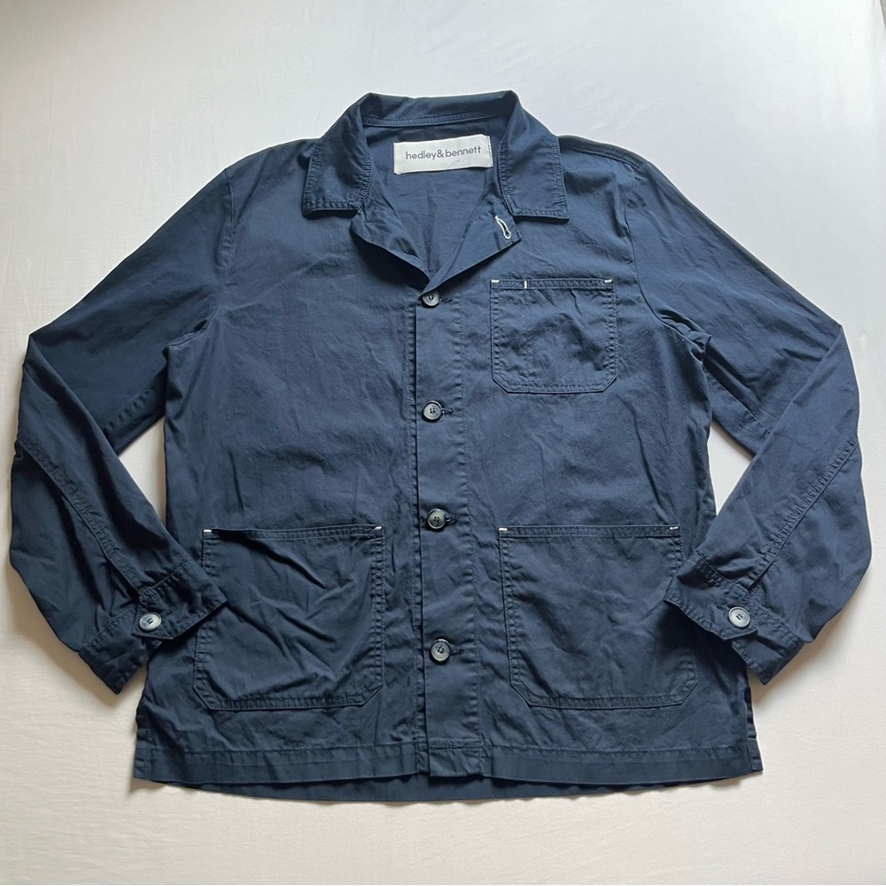HEDLEY & BENNETT blue cotton utility chore long sleeve shacket shirt jacket